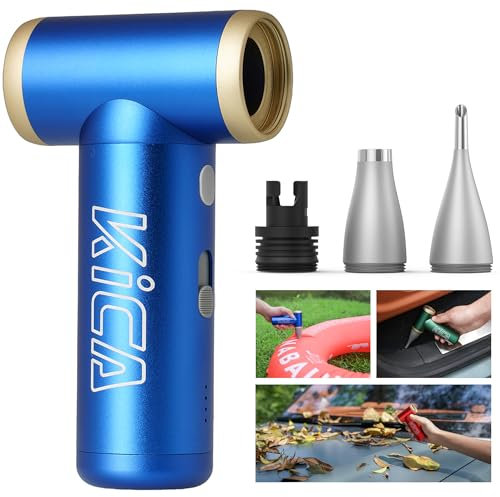 Kica JetFan 2S - Soffiatore elettrico in metallo, 117000 giri/min, Mini Air Duster con regolazione continua e pulsante turbo, spray ad aria compressa portatile per PC, auto, ufficio, divano, blu