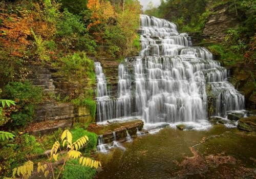 Fototapete 3D Effekt Tapete Holzoptik Outdoor Natürliche Landschaft Fließenden Wasserfall Innen-Hintergrund Wand 200cmx140cm Schlafzimmer Wohnzimmer Erwachsene Kinderzimmer Wanddeko, Wandbild, Wandta