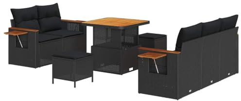 vidaXL Garten-Sofa-Set mit Kissen 8 pcs Schwarz Poly Rattan, Garten- und Terrassenmöbel, modernes Outdoor-Sofa-Set, UV-beständig, Bequeme Loungemöbel