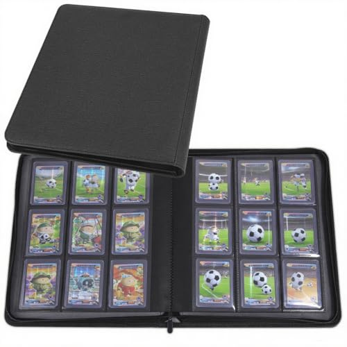 Toploader Album di Carte da Collezione per 288 Top Loader, Album Carte Collezione 9 Tasche per Carte Rigid Toploader da 8,6 x 11,2cm, con cerniera per TCG, Magic, YuGi Oh, MTG (32 Pagine,Nero)