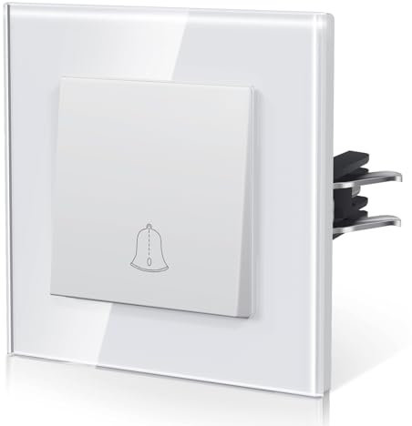 BSEED Türklingel Druckschalter aus Glas, Druckknopf Unterputz Schalter mit Krallen, NEU E-Serie,86mm Weiß