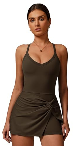 IDOPIP Tenniskleid Damen mit Hose für Sport: Sommerkleid mit integriertem BH und vorderem Twist-Schlitz - Sportkleid für Tennis Golf Yoga Gym