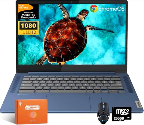 Lenovo 2025 New IdeaPad Slim 3 Chromebook Laptop, 14 Full HD Display, 4GB Memory, 320GB Storage(64GB eMMC+256GB MSD), MediaTek Kompanio 520,ARM Mali-G52 GPU, Wi-Fi 6, Up to 13.5 Hours, Abyss Blue