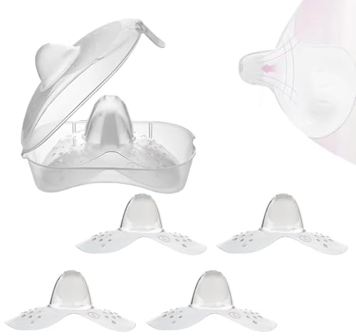 DULZEN 4 Pcs Stillhütchen Und Etui Stillhütchen L Stillhütchen Größe Wiederverwendbare Brusthütchen aus Silikon
