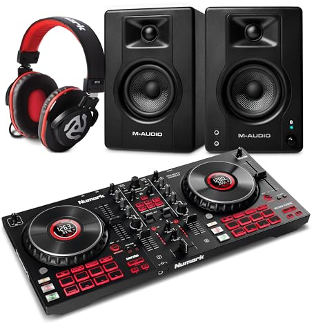 Numark Mixtrack Platinum FX DJ Controller and M-AUDIO BX3 Pair Bluetooth Studio Monitors with Headphones for Studio Recording, Music Production, Podcasting, Streaming