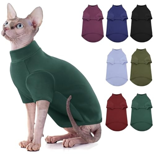 AOFITEE Katzen Kleidung Winter Sphynx Katzenpullover Katzenbody Nach OP | Warme Katzen Mantel mit Beinen & Rollkragen, Fleece Kitten Pullover Weich Katzen Op Body Schutz vor Lecken und Kratzen