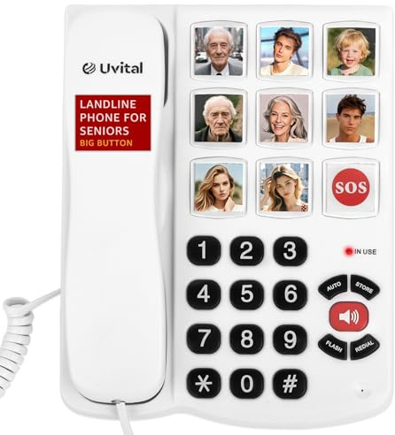 Uvital Big Button Phone for Elderly, Hearing Aid Compatible Landline | Loud Volume Senior Telephone with Speed Dial, Handsfree Speakerphone, Adjustable Volume, Corded House Phone