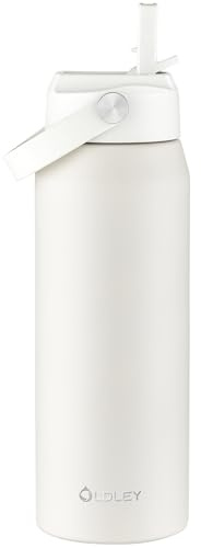 OLDLEY 750ml Insulated Water Bottle with Straw, Stainless Steel Water Bottles with Handle, Leakproof BPA Free Vacuum Metal Flask Keep Hot and Cold for Sports, Travel, Hiking (Cream)