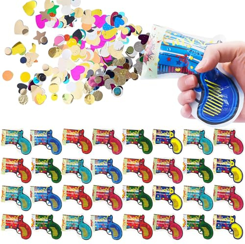 30 Stück Konfettikanone,Party Confetti Kanone,Party Popper,Konfetti Pistolen Set,Konfettipistole,Konfetti Kanone für Hochzeit Geburtstage Karneval Silvester Jubiläen