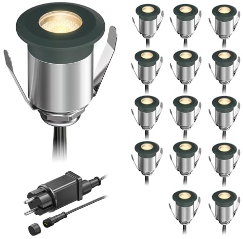 ledscom.de LED Boden-Einbauleuchte BINO für außen, anthrazit, IP67, 32mm Ø, warmweiß, 15er Set