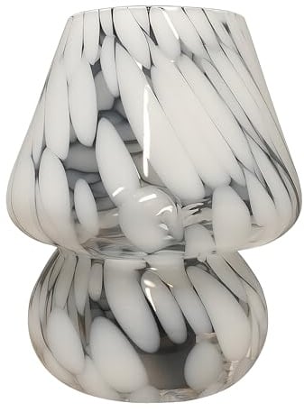 Relaxdays Tischlampe, Pilz Design, Glas, E27, batteriebetriebene Nachttischlampe, HxD: 24 x 16 cm, Touchfunktion, weiß