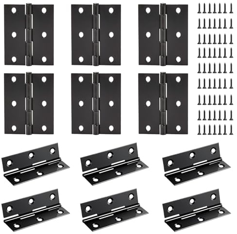 12 Pcs Black Door Hinges, 88 x 55 x 1.8mm(3.5 inch) Matt Black Steel Ball Bearing Hinges