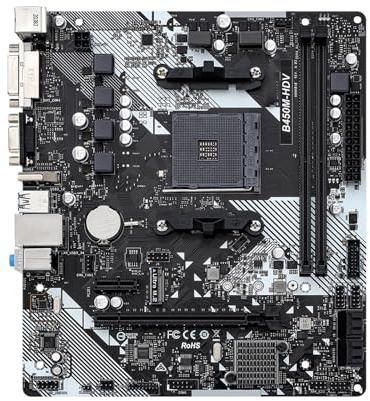 Placa Madre Placa Base Fit For ASRock B450M-HDV R4.0 con 2 DIMM DDR4, M. NVME SATA3 AM4, Compatible CPU Ryzen 5 5600, 5600G, R7 5700X3D