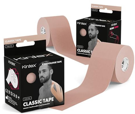 Kintex 2 Rollen Kinesiologie Tape Classic, 5 cm x 5 m, hautfreundliches & wasserfestes Kinesiologie Tape, Physio Tape, Medizinisches Tape (Beige)