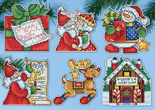 Kreuzstich Stickpackung Weihnachtsbaum-Dekoration Santas Werkstatt 6er Set, Zählmuster