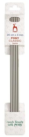 Pony Classic Double Pointed Needles Aluminium 20cm 3.00mm - 1pc