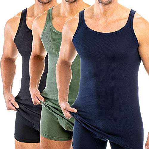HERMKO 3007 3er Pack extralanges Herren Unterhemd (+10 cm) Tank Top aus 100% Bio-Baumwolle