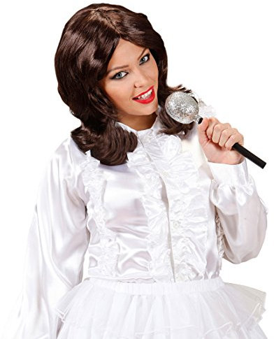 Amakando Disco Perücke Anni - braun - 70s Schlager Faschingsperücke Popstar Retro Karnevalsperücke Langhaarperücke Damen Schlagermove Kostüm Accessoire 70er Jahre Damenperücke