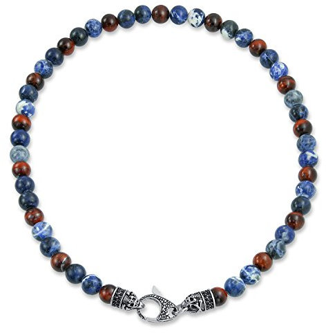 Bali Stil Edelstein Blau Sodalith Braun Tiger Eye Ball Bead Strang Halskette Für Männer Frauen Edelstahl Hakenverschluss