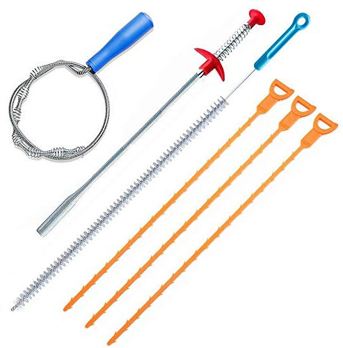 FOMMEN 6 Pack Clog Remover Drain Relief Auger Cleaner Tool,Sink Drain and snake Overflow Cleaning Brush, Sewer Hair Catcher,(Bathroom Tub, Toilet,Clogged Drains, Dredge Pipe, Sewers,Sink, Kitchen)