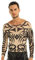 inlzdz Mens Arts Fake Tattoo Shirt Long Sleeve Top T-Shirt Halloween Festival Fancy Dress Clubwear Nude&Black D One_Size