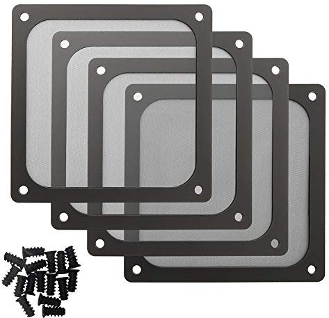 120mm PC Computer Case Fan Dust Filter Grills with Magnet and Screws, Ultra Fine Nylon Mesh, Black Color - 4 Pack