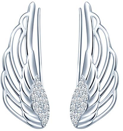 Yumilok Damen Ohrstecker Knorpel Schmuck Ohrklemme Ohrringe Ohrclip 925er Sterling Silber Engelsflügel Flügel ear cuff für Mädchen silber
