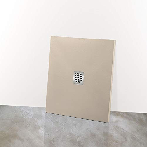 Yellowshop, Piatto Doccia Quadrato in Marmoresina, Effetto Bugnato Tortora Beige, 90x90x3,5 cm