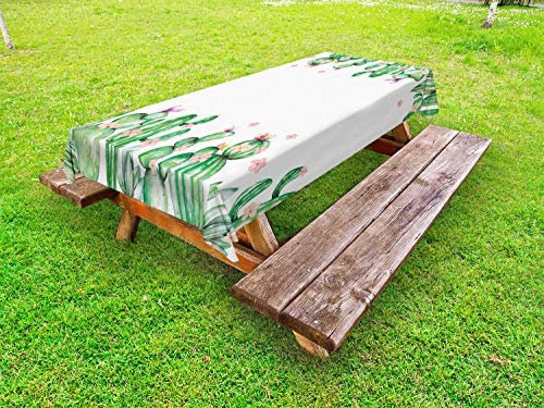 ABAKUHAUS Cactus Nappe Extérieure, Fleurs romantiques tendres, Nappe de Table de Pique-Nique Lavable et Décorative, 145 cm x 265 cm, Vert Corail Lavande
