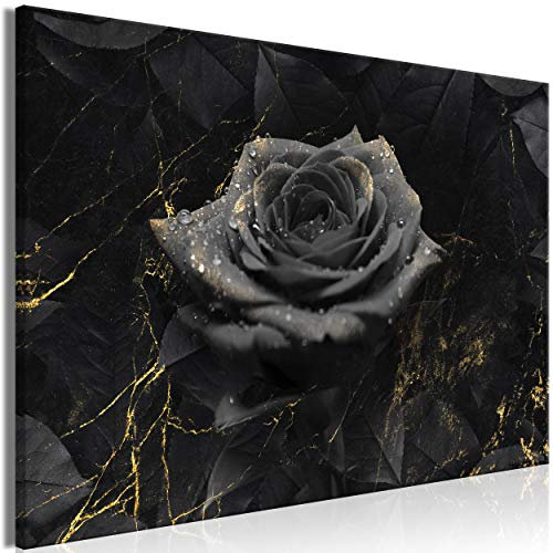 decomonkey Bilder Blumen Rose 60x40 cm 1 Teilig Leinwandbilder Bild auf Leinwand Vlies Wandbild Kunstdruck Wanddeko Wand Wohnzimmer Wanddekoration Deko Abstrakt schwarz