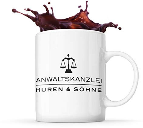 Tasse Humor Anwaltskanzlei Huren und Söhne Kanzlei Anwalt Justiz Geschenk Kaffee Tee Tasse Design schwarzer Humor