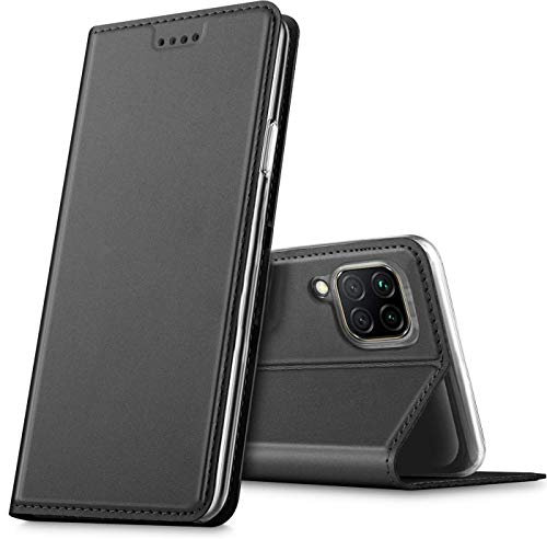 Verco Handyhülle für Huawei P40 Lite, Premium Handy Flip Cover für Huawei P40 Lite Hülle [integr. Magnet] Book Case PU Leder Tasche, Schwarz