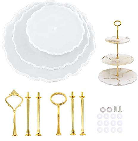 Anyasen Etagere Silikonform Silikonformen Resin Epoxidharz Formen für Ständern Kuchenteller 3-Teilige Obst Tablett Harz DIY Handwerk Silikonform Gießform für Cupcake Ständer Obst Dessert oder Tee
