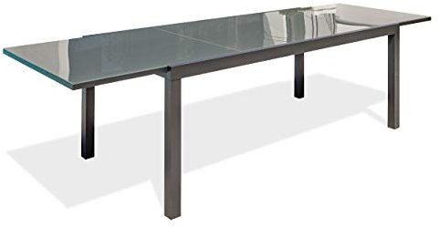 DCB GARDEN - Table de Jardin TOLEDE 200/300 cm en Aluminium Plateau Verre