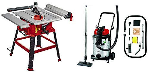 Einhell Scie circulaire à table TC-TS 2225U (max 2200 W, lame de scie Ø254 x ø30 mm, butée parallèle/angle, démarrage progressif réglage en hauteur jusqu'à 80 mm) + aspirateur synchro 30L TE-VC 2230SA