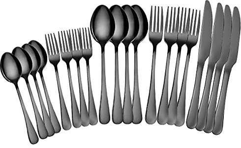 OBR KING Besteck Schwarz 20-teilig Besteckset aus 18/0 Edelstahl, Bestecksets einschließlich Messer Gabel Salatgabel Löffel und Kaffeelöffel, Besteck Set für 4 Personen, Spülmaschinenfest