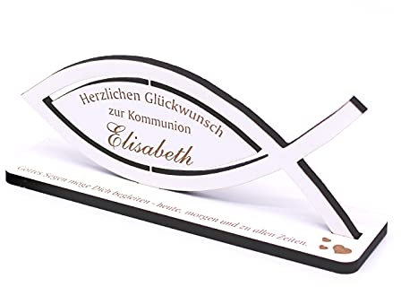 Deko Aufsteller Fisch - Glückwunsch zur Kommunion - mit Wunschnamen zum Hinstellen 15x6cm