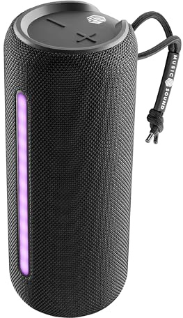 Music Sound Hype 20-20-W-Bluetooth-Lautsprecher - kraftvolle, bassreiche Musikwiedergabe - IPX6-Zertifizierung wasserbeständig - RGB-Leuchten - 5 Stunden Wiedergabezeit - Schwarz