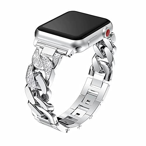 Compatible avec Apple Watch 40mm SE Bracelet Femme Métal, Cristal Strass Acier Inox Bracelet de Remplacement Sport Loop Wrist Strap Montre Sangles Compatible avec iWatch 38mm 40mm Serie 6/5/4/3/2/1