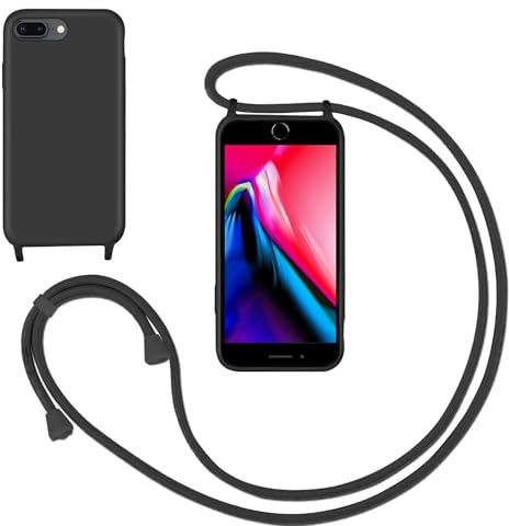 GoodcAcy Crossbody Lanyard Case for iPhone 7 plus/iPhone 8 plus, Liquid Silicone Protective Phone Case with Strap Adjustable Neck Cord Necklace Soft Cover for iPhone 7 plus/iPhone 8 plus, Black