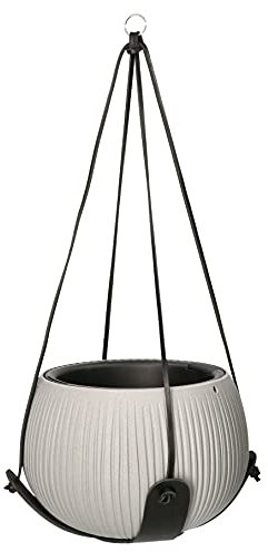 ABRATO® Blumenampel aus Leder Schwarz Kompletter Satz mit Aufhänger + Blumentopf