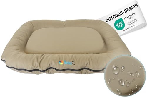 RelaxXL orthopädisches Outdoor Hundekissen Luna L: 110x85cm Taupe 60°C Waschbarer Bezug Wasserabweisend Viscoschaum Garten Hundebett für große Hunde