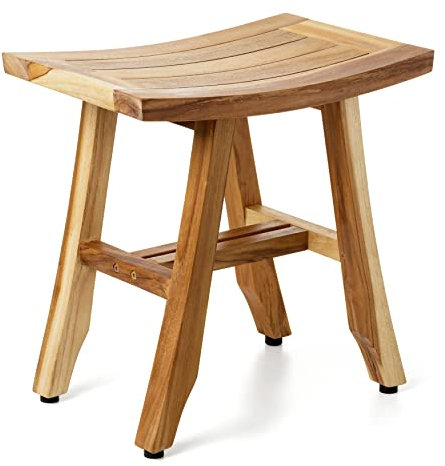 TATAY Satori Decoteak Hocker, Teakholz, BPA-frei, handgefertigt, trägt bis zu 130 kg, geeignet für drinnen und draußen. 46 x 30,5 x 46,5 cm. Natürliche Farbe