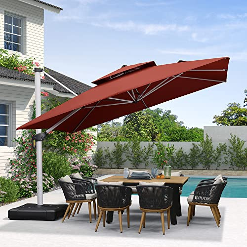 PURPLE LEAF Parasol Déporté 3,65 x 3,65 m Carré, Parasol De Jardin Extérieur, Toit à Double Rotatif 360°, Pour Terrasses, Piscines, Rouge cardinal
