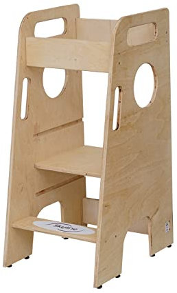 Skyline Steh und Lernturm Baby ab 1 Jahr Montessori Learning Tower Höhenverstellbar Tritthocker Kinder Indoor Möbel Kinderzimmer Trittschemel Kitchen Helper Hochstuhl Faltbarer (Holzoptik)