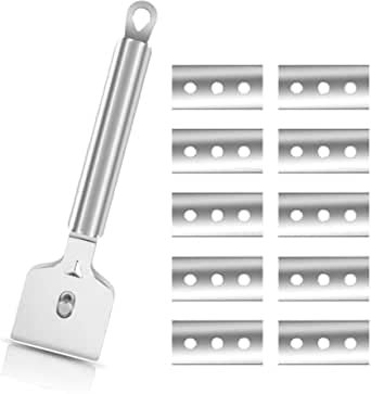 Yicare Edelstahl Ceranfeldschaber, Glasschaber mit 10 Ersatzklingen, Ceran Schaber für Kochfeld und Backofen,Reiniger für Induktionskochfeld & Glaskeramik, Kochfeldschaber