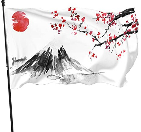 Flagge 90x150 cm Flagge Kunst Japan Fuji Kirschblüten Tempel Muster Flaggen mit Japan Landschaft Motiv Outdoor Fahne Flaggen und Fahnen für Hinterhof Party Heimdekoration Garten Banner Dekoration