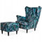 Family Meble Ohrensessel mit Hocker, Modell Print, Skandinavisch, Relaxsessel aus Webstoff, Loungesessel, Ohrensessel mit Hocker, Bequemer Sessel, Für Wohnzimmer, Esszimmer, Schlafzimmer, Dachte 20