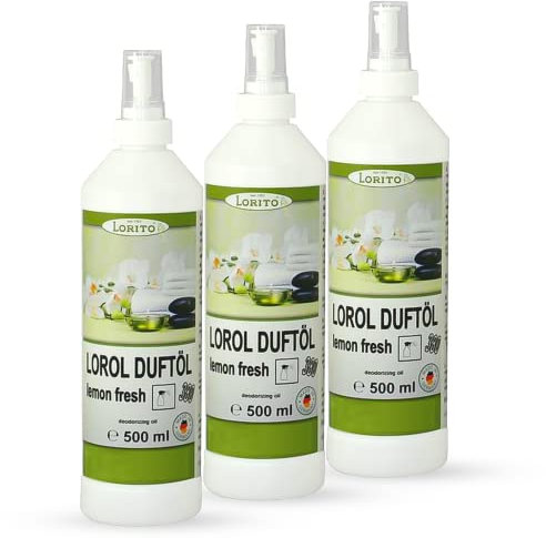 Lorito Lorol Duftöl Lemon fresh 3 x 500 ml, Raumduft Spray für Toilette, Bad und WC, Lufterfrischer mit Zitronenduft