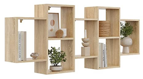 KUBUTKU Dekorativ Wandregal mit 7 Böden 160x65x18 Design Skandinavischer Modern für Wohnzimmer Küche Büro Schlafzimmer Badezimmer Hängeregal zur Präsentation Bücherregal (Sonoma Eiche)